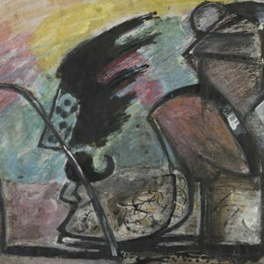 Monument – dithyrambisch (‘Monument – dithyrambic’), 1976, Markus Lüpertz (b.1941), gouache, ink and oil pastel on brown packing paper. Presented to the British Museum by Count Christian Duerckheim, © Markus Lüpertz/DACS 2013