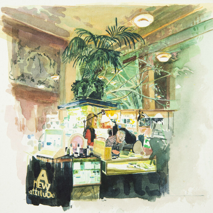 Margaret Harrison, Scents of Identity, 1993, watercolor on museum board, 7 3/4 x 7 inches. Courtesy of Ronald Feldman Fine Arts, New York