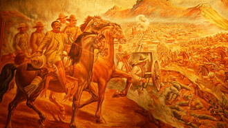 La Revolución Mexicana influirá en el ambiente intelectual y político latinoamericano y nacional de principios de siglo: mural de Ángel Boliver representando la batalla de Zacatecas