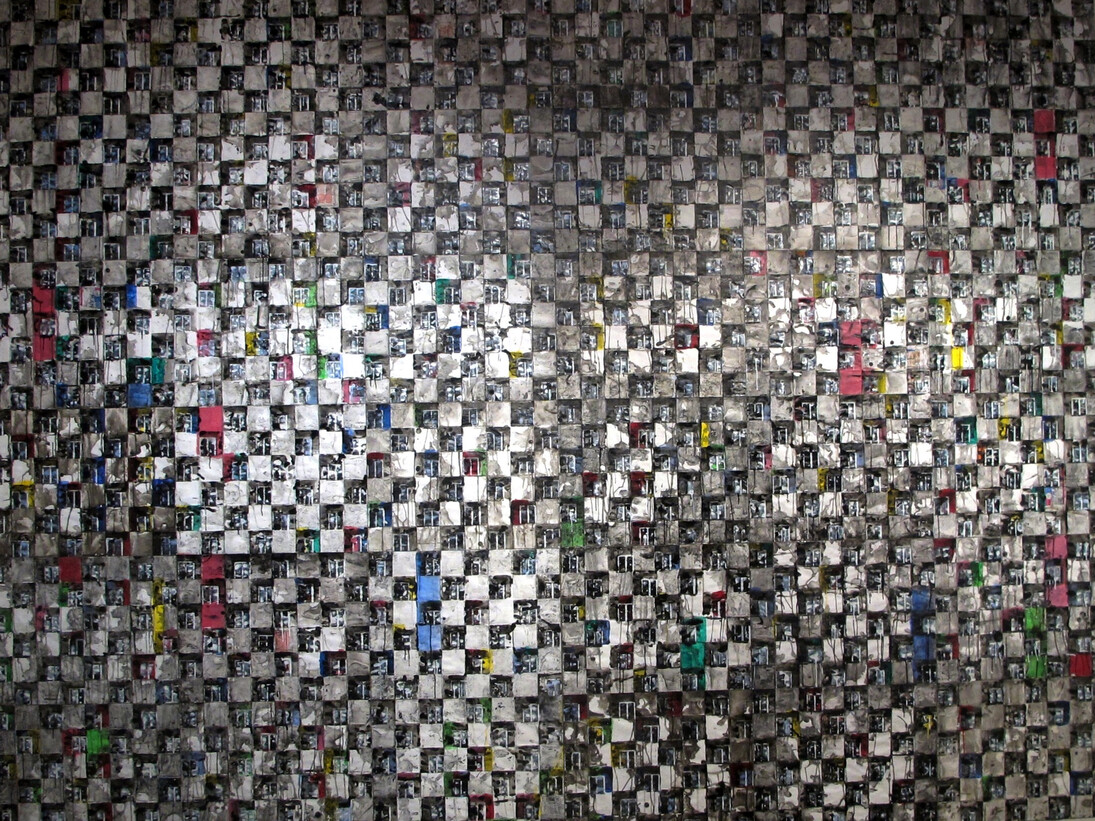 Nos Voyages Immobiles-Facade II, acrylic, mixed media on paper, 114x118 inches, 290x300 cm