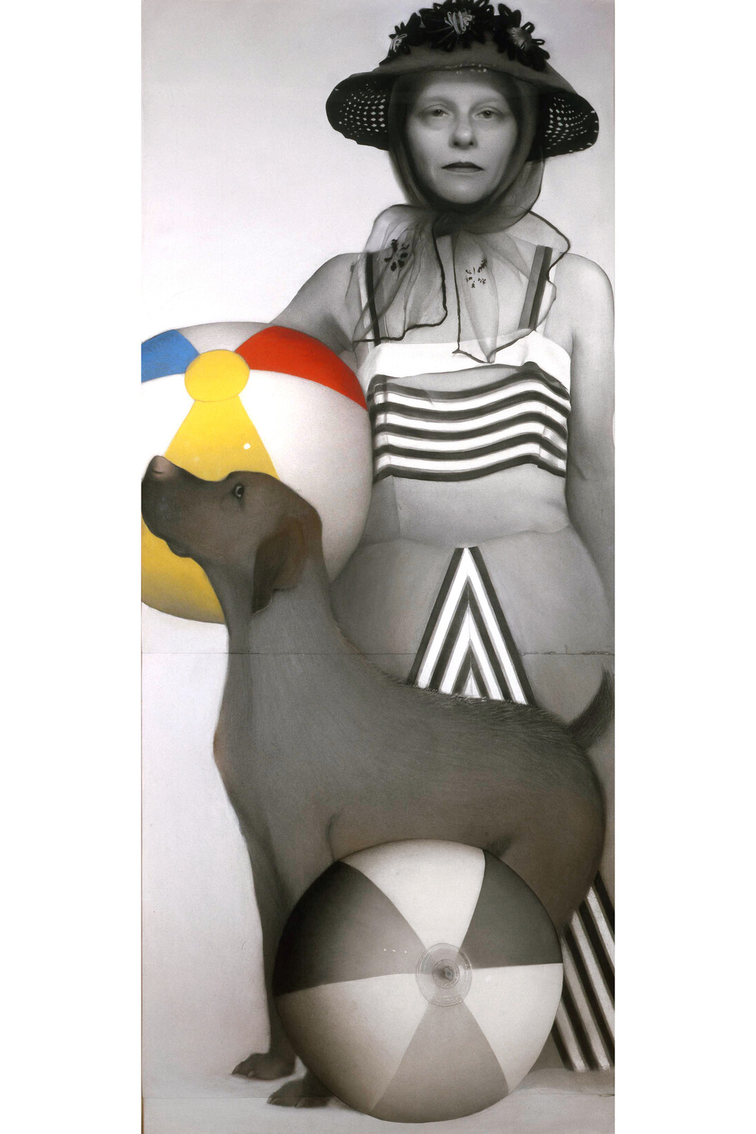 Susan Hauptman, Hair Self-Portrait with Dog, 2001, charcoal, pastel, and hair on paper, 94 x 40 1/2 inches © Susan Hauptman, Courtesy of Forum Gallery, New York