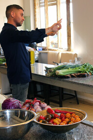 Dutch Chef Dennis Huwae explains his ideas in The Jerusalem Atelier. Photo by Carrie Hart