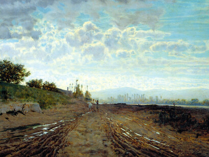 Telemaco Signorini, Una mattina sull'Arno, olio su tela 40 x 60 cm