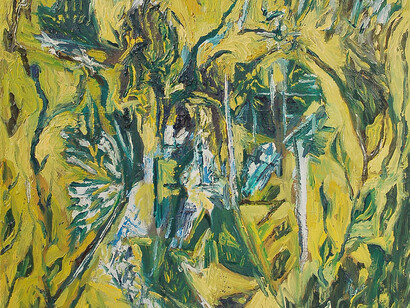 Renzo Ferrari,
Paesaggio giallo, dettaglio,
1964,
Olio su tela,
60 x 50 cm,
Collezione privata, Milano