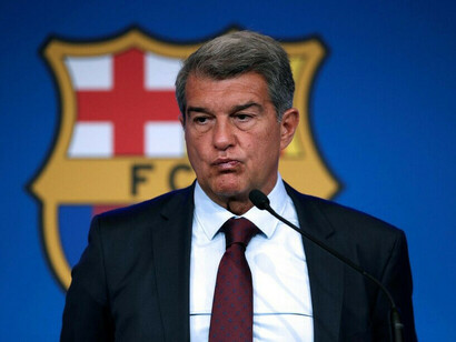 Joan Laporta, president of Barcelona Football Club, at a press conference