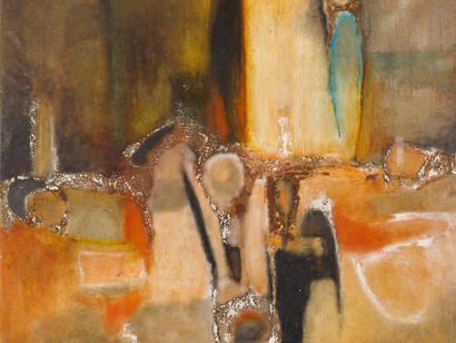 Aubrey Williams, Untitled, c. 1962, oil on canvas, 70x80 cm, © Estate of Aubrey Williams. All rights reserved, DACS/Artimage 2023, photo © Jonathan Greet. Courtesy October Gallery, London