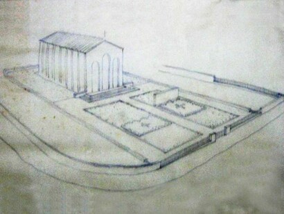 Pietro Fringuelli, Pietro Porcinai, Mausoleo dei 40 Martiri a Gubbio (Pg), veduta prospettica della sistemazione naturalistica di Pietro Porcinai (archivio Pietro Porcinai).