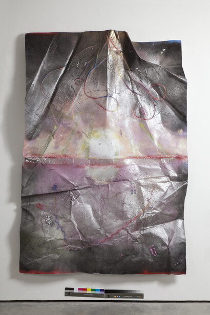 Marc Quinn, The Toxic Sublime, 2015, Spray paint, aeronautical grade aluminium
tape and acrylic on canvas, bonded to
torqued aluminium, 215 x 150 x 21
cm