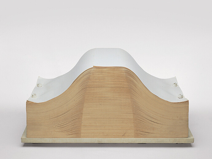 Enrico Castellani, Spartito, 1969, Sheets of paper, wood, 13 3/4 x 31 1/2 x 14 9/16 inches (35 x 80 x 37 cm) Collection of the artist. © 2014 Artists Rights Society (ARS), New York /SIAE, Rome. Photo Credit: Courtesy Archivio Castellani, Milan.