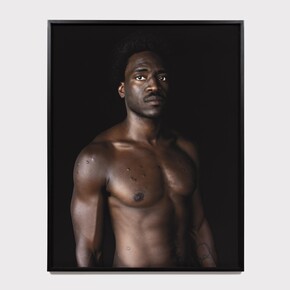 Carlos Martiel,
Visionario, 2024,
Photo print on matte cotton paper, two diamonds of 0.5 carats, and white gold,
51 1/8 x 39 3/4 inches (130 x 101 cm). Courtesy of the artist and Steve Turner Gallery