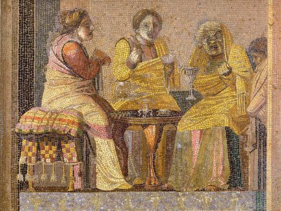 Rappresentazione teatrale in un mosaico pompeiano