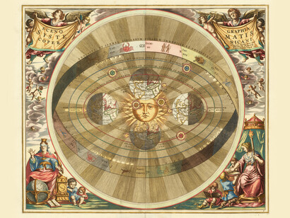 Carta de Cellarius que ilustra el modelo heliocéntrico del universo de Copérnico, 1661