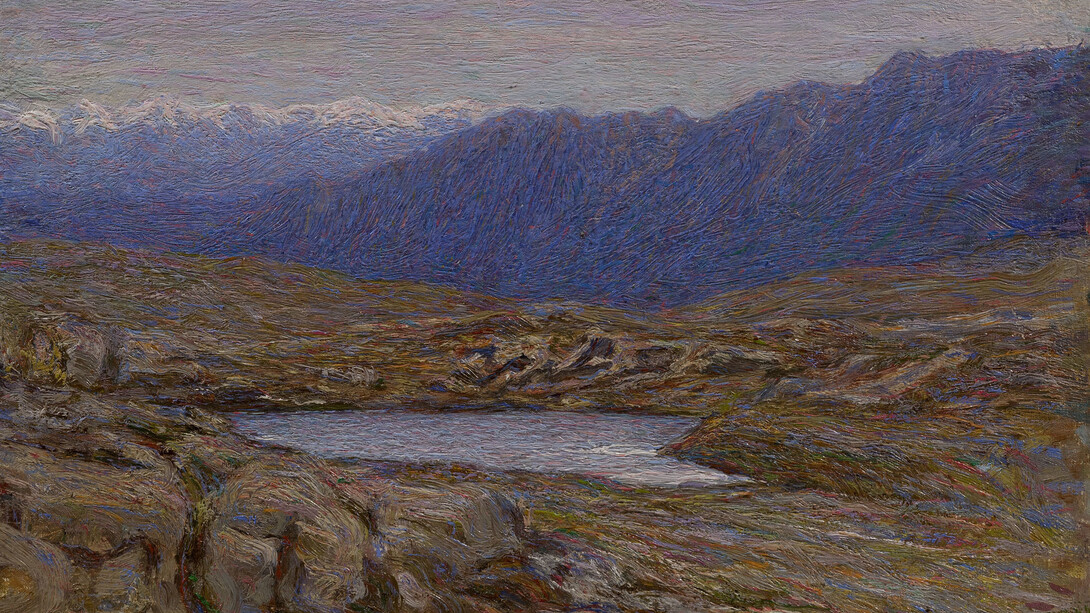 Emilio Longoni, Laghetto del Bernina, 1911 c., olio su tela fissata su cartone, 29 x 39 cm