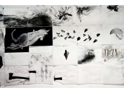 James Drake, The Anatomy of Drawing and Space (Brain Trash) – from Chapter 2 (detail), 2012-2013, mixed media on paper. Courtesy of the artist. ©James Drake 2013.