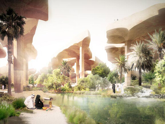 Thomas Heatherwick, Al Fayah Park Oasis, 2010 - Heatherwick Studio, Rendering: Heatherwick Studio. Rendering of Heatherwick Studio’s Al Fayah Park in Abu Dhabi