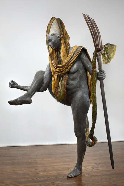 Bharti Kher, The Messenger, 2011 , Resin, sari, wooden rake, 74 x 53 1/2 x 33 1/8”. Courtesy of Hauser & Wirth, London, Zürich