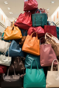 Pile of shopping bags in a mall, illustrating the impact of fast fashion