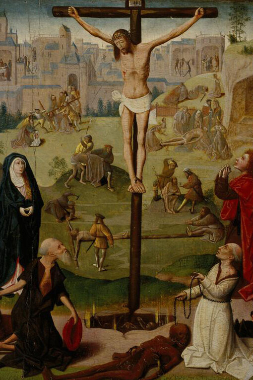 Unknown, The Crucifixion with St Jerome and St Dominic and Scenes from the Passion