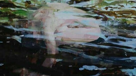 Alex Kanevsky, Detail of Figure in Landscape (Diptych), 2013, Oil on panel, 20 x 40 inches