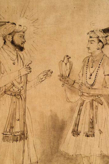 Rembrandt Harmenszoon Van Rijn, "Shâh Jahân et Dara Shikoh", vers 1654-1656. Plume et encre brune, lavis brun, rehauts de lavis blanc sur papier japonais, 21,3 x 17,8 cm. The J. Paul Getty Museum, Los Angeles. 