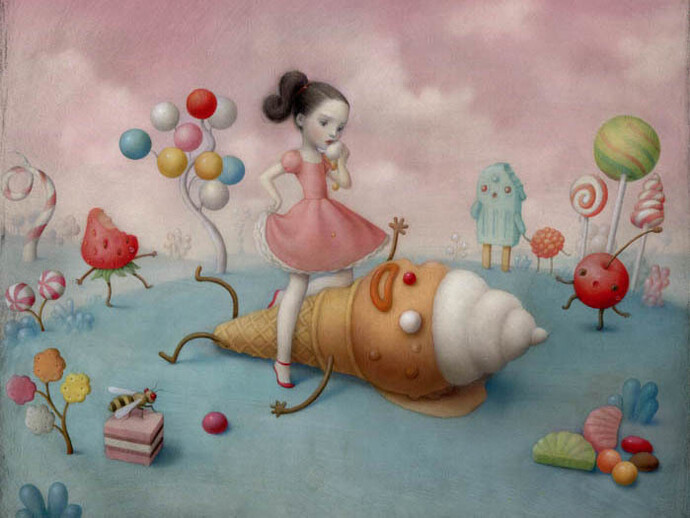 Nicoletta Ceccoli, Consumed By You, Acrylic on paper / 16.9 x 14.2″