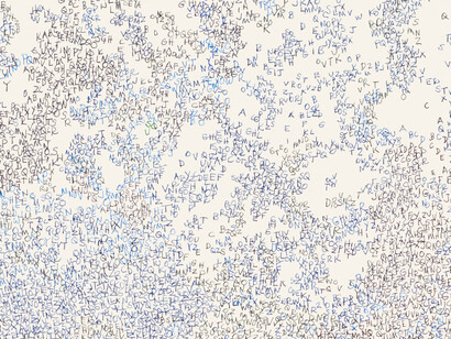 Alice Attie, Blue tumbling alphabet (detail), 2023. Courtesy of Galerie nächst St. Stephan