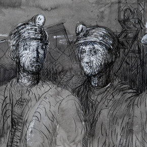 Pitboys at the pithead
Henry Moore
1942
Pencil, wax crayon, pen and ink and wash
on paper
The Hepworth Wakefield
© The Henry Moore Foundation, UK