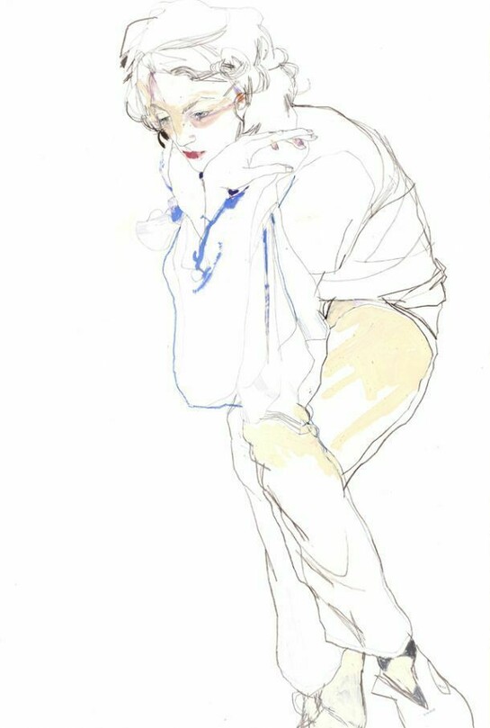 Howard Tangye, Arthur hands to face, mixed media on arches paper, 98.9 cm x 66.4 cm, 2003-05