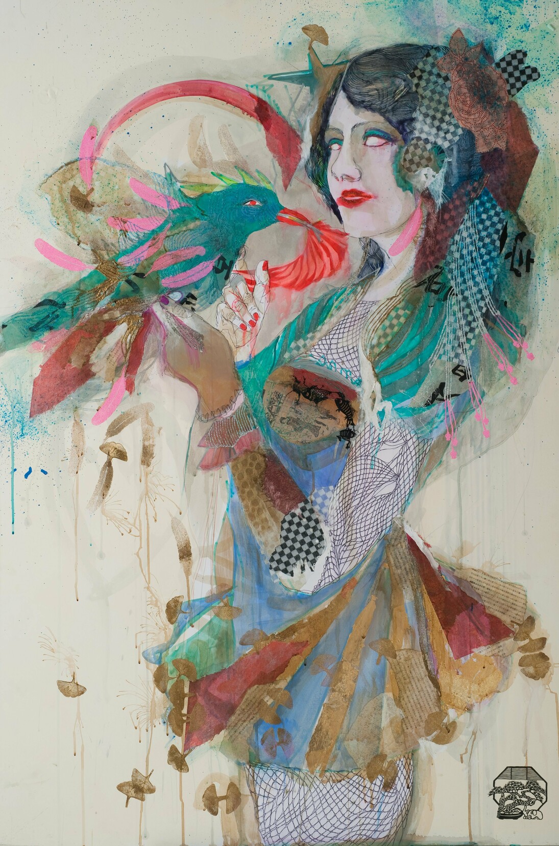 Lady Buk, 2015, tecnica mista su carta, 150 x 100 cm 