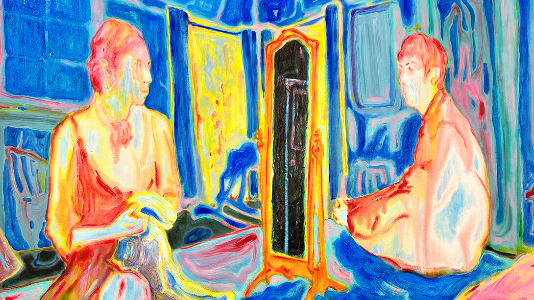 Xi Zhang,
Double Reflection Part II (detail), 2022-2023.
Acrylic on canvas,
60 x 72 in (152.4 x 182.9 cm). Courtesy of the artist and Marc Straus Gallery