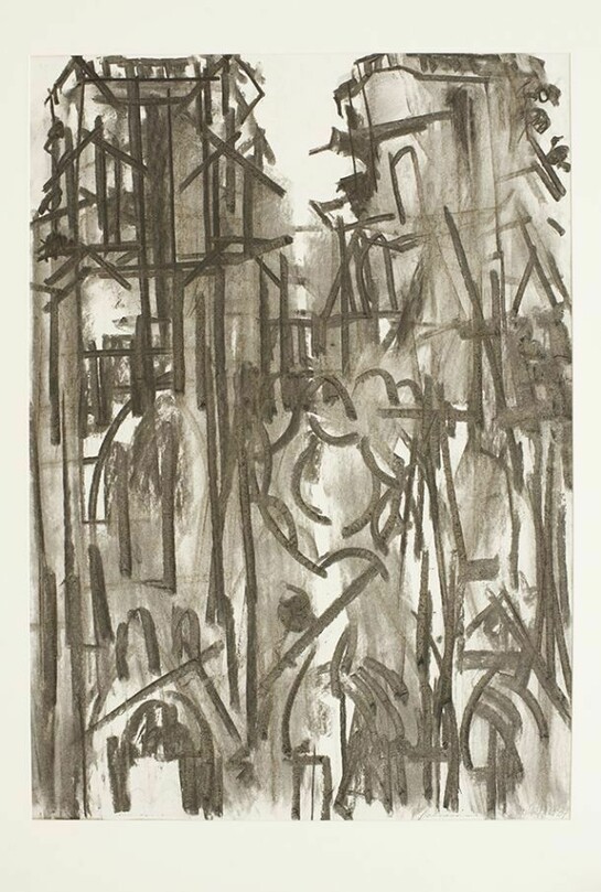 Dennis Creffield, Laon: West Front, 1989, Charcoal on paper, Pallant House Gallery, Wilson Loan (2006), © Dennis Creffield