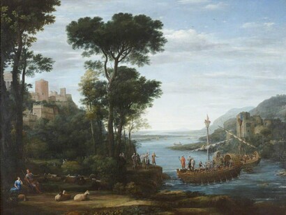 Claude Lorrain (1604-1682), L'arrivo di Enea a Pallanteo, olio su tela, 1675