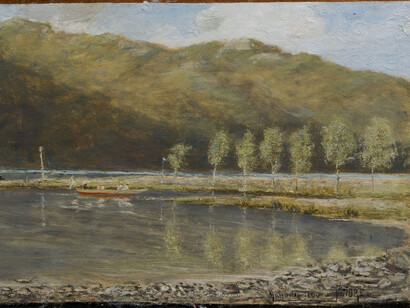 Vittore Grubicy, Mattino (Mandello Lago di Lecco), dettaglio, olio su tela applicata su cartone, 22,5 x 47,5 cm