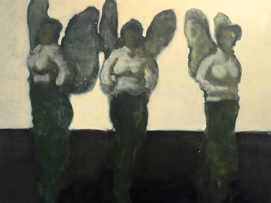 David Konigsberg, Angels in the Backyard, 2015, 55 x 58 inches o/c
