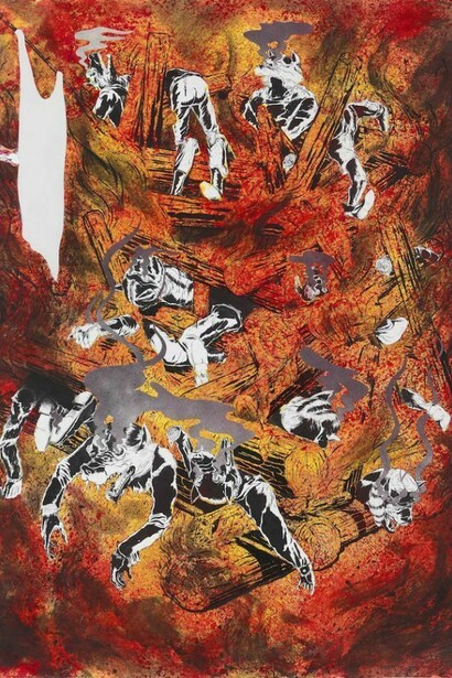 Mark Thomas Gibson, Texas BBQ, 2013, Ink, acrylic, and glitter on paper, 59 x 45.6 inches, 149.9 x 115.8 cm