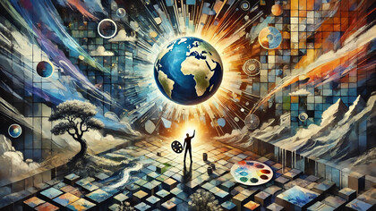 A symbolic image representing the concept of secular spirituality and finding meaning through art in a fragmented world