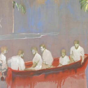 Peter Doig, Figures in Red Boat, 2005 - 2007, Oil on linen, 250 x 200 cm, DOI 55/00,  Courtesy of a private collection