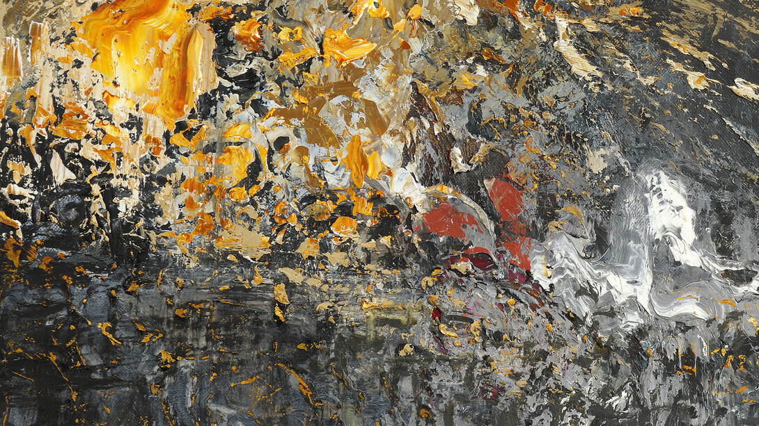 Maggi Hambling, Battlefield XVIII (detail), Oil on canvas, 2014, 12 x 31 1-2 ins, Photograph by Douglas Atfield