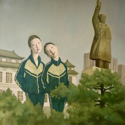 Jeffrey Chong Wang, Friendship, 60.96x60.96, oil on canvas. Courtesy of the Dorothy Circus Gallery