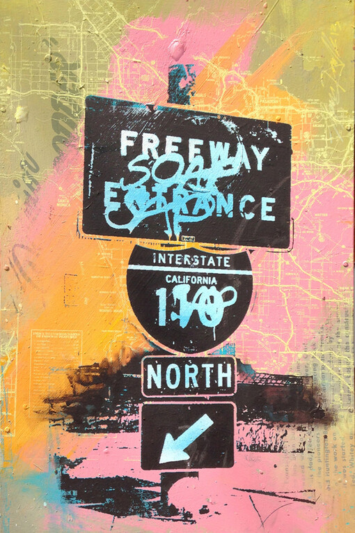 Restitution Press, 110 North, Mixed media on Wood, 18″ x 30″ 