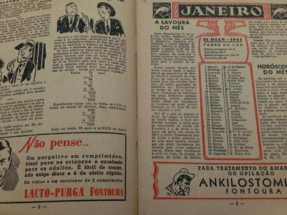 Interior do Almanaque Biotônico Fontoura, com conselhos e dicas de saúde e comportamento para toda a família. Os conselhos úteis para as donas de casa promoviam uma performance da mulher moderna e se assemelham muito aos de hoje que aparecem nas redes sociais como no Instagram. Era o melhor conselheiro para as doenças mais comuns!