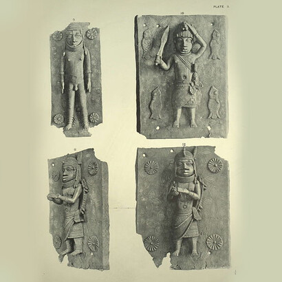 Benin bronzes in A. Pitt-Rivers' Antique Works of Art from Benin (1900)