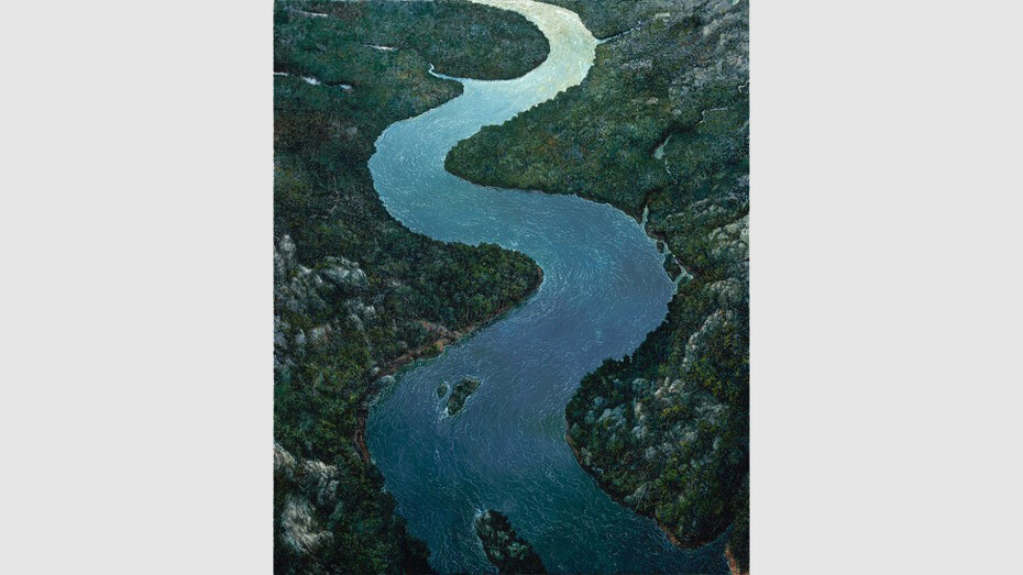 Chester Arnold, Tributaries, 2023. Oil on linen, 72 x 60 inches. Courtesy of the artist and Catharine Clark Gallery