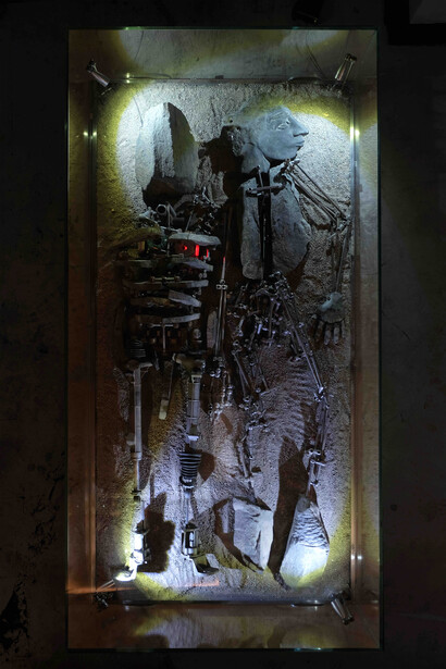 Fossil Series, Adam and Eve, 2017, Basalt and Metal, 43 x 100 x 200 cm
