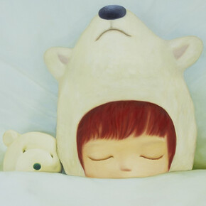 Mayuka Yamamoto, Sleeping White Bears, oil on canvas, 38.25x51.25 inches. Courtesy of the artist and Corey Helford Gallery