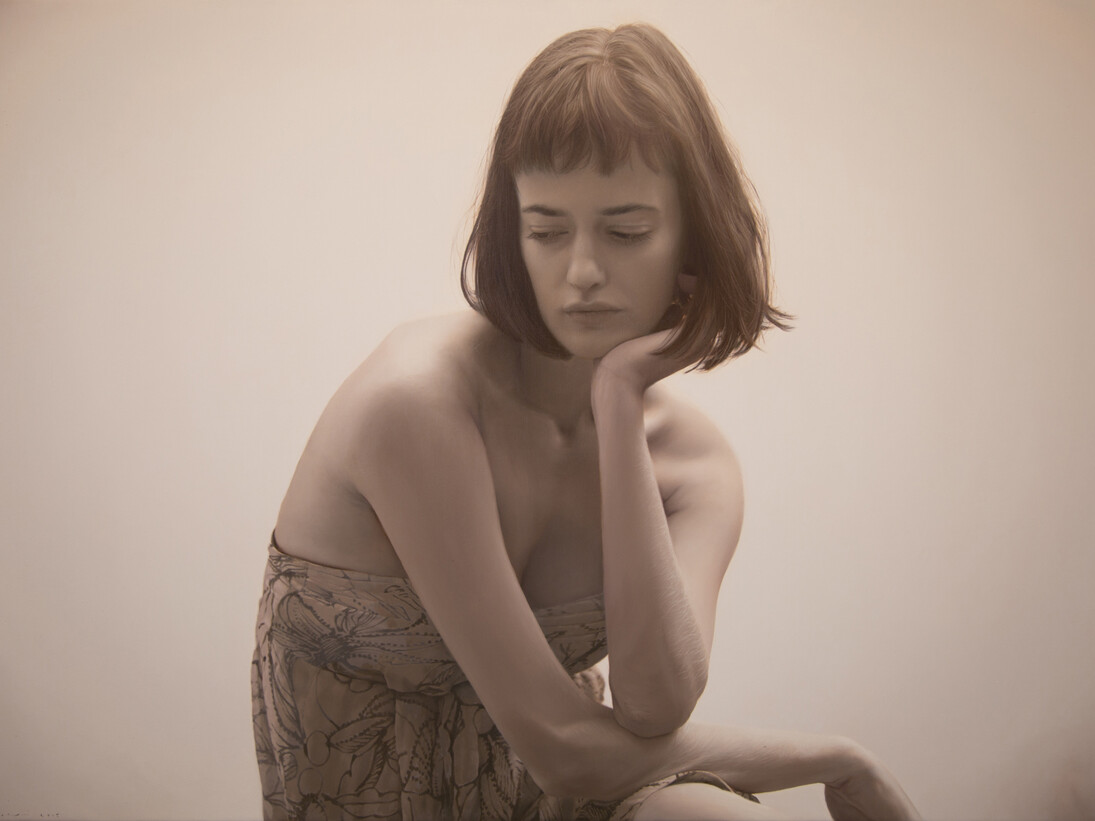 Yigal Ozeri, Untitled, Olya Monochrome, 42 x 60 inches, oil on canvas, 2015