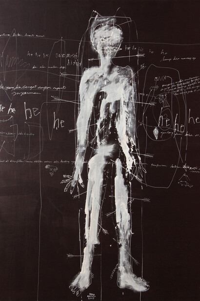 Gatot Pujiarto (b.1970), Manusia Anti Karat, Untouchable man 不可捉摸之人, 2008 Acrylic, textile, canvas 布面丙烯、紡織品 200 x 150 cm (78 3_5 x 59 in.)
