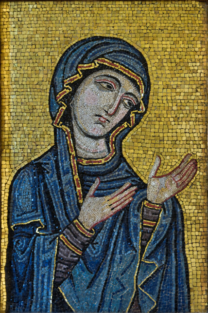 12th century mosaic,
Byzantine-style mosaic showing the Virgin as Advocate for the Human Race, Palermo Cathedral. c.1130-1180 AD, Museo Diocesano