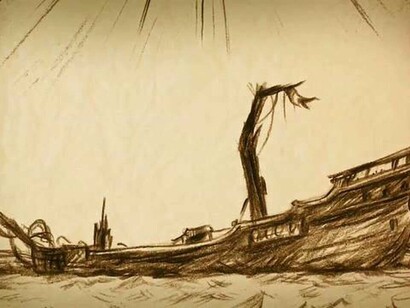 Illustrazione dal libro "Il racconto di Arthur Gordon Pym". Il naufragio