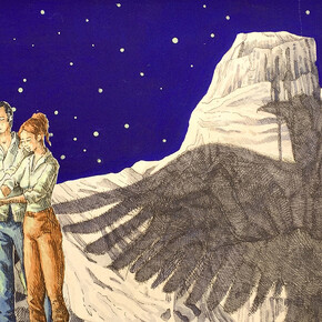 Vanni Cuoghi, Monolocale 66, 2017, Fluoro nel deserto, acrilico e acquerello su carta, cm 35x50. 